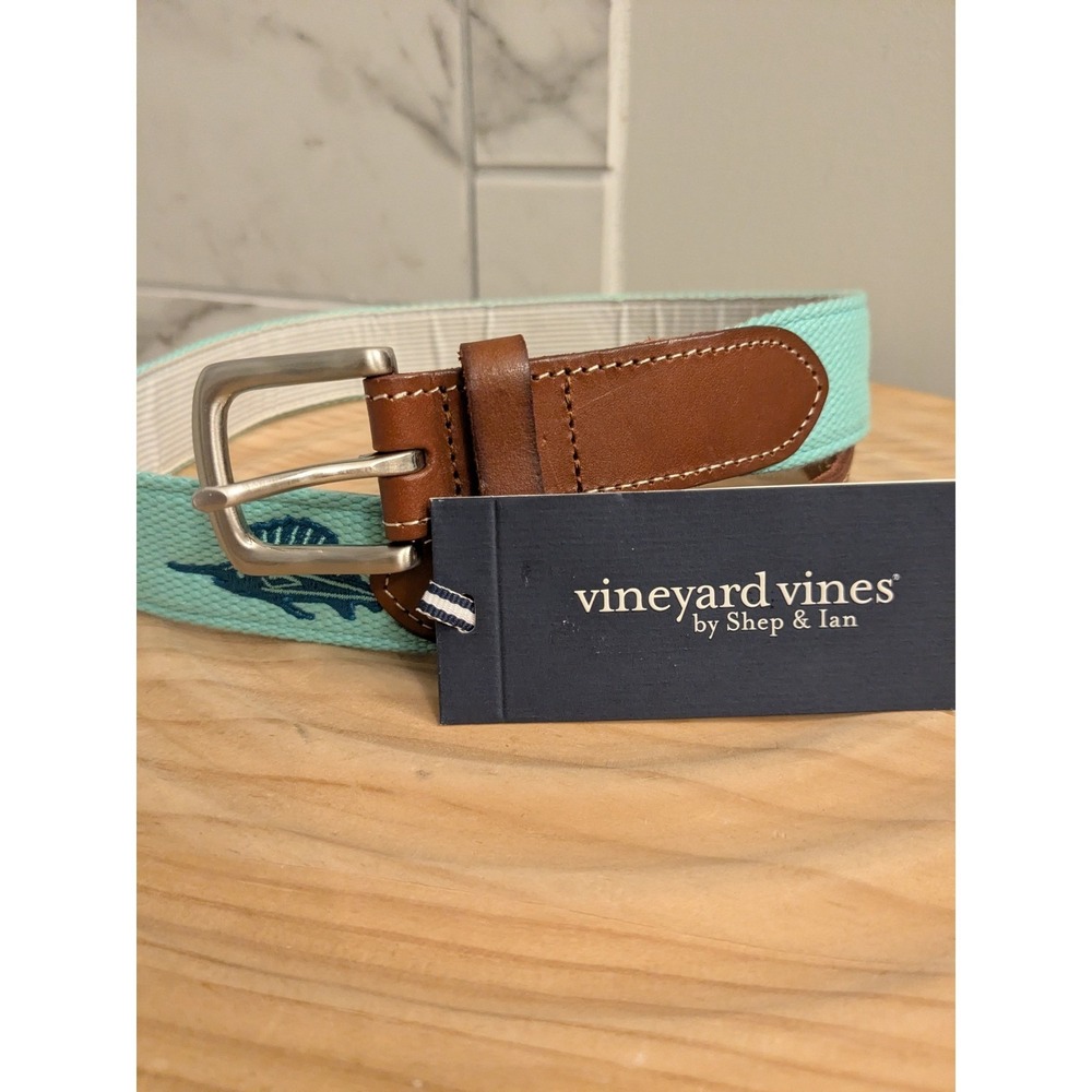 Vineyard Vines Men's Marlin Icon Canvas Club Belt Antigua Green Size 32